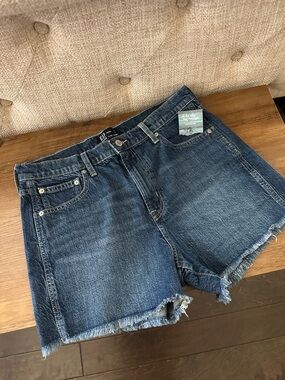 GAP Dark Blue High-Rise Frayed Hem Denim Shorts